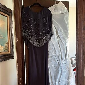 Oleg Cassini deep purple Maxi Dress with Silver Detailing
